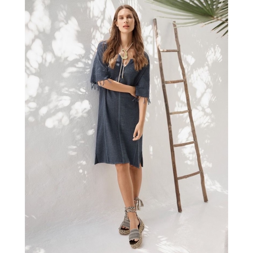 Wrap London Linen Knit Beach Dress Cotton Natural Fiber Deep Sea Petrol Blue 6